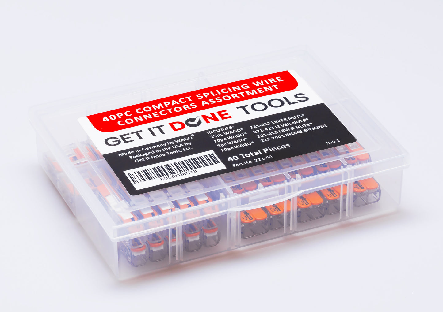 WAGO 221 Lever-Nuts 40pc Lever Nuts Wire Connector Assortment with Case
