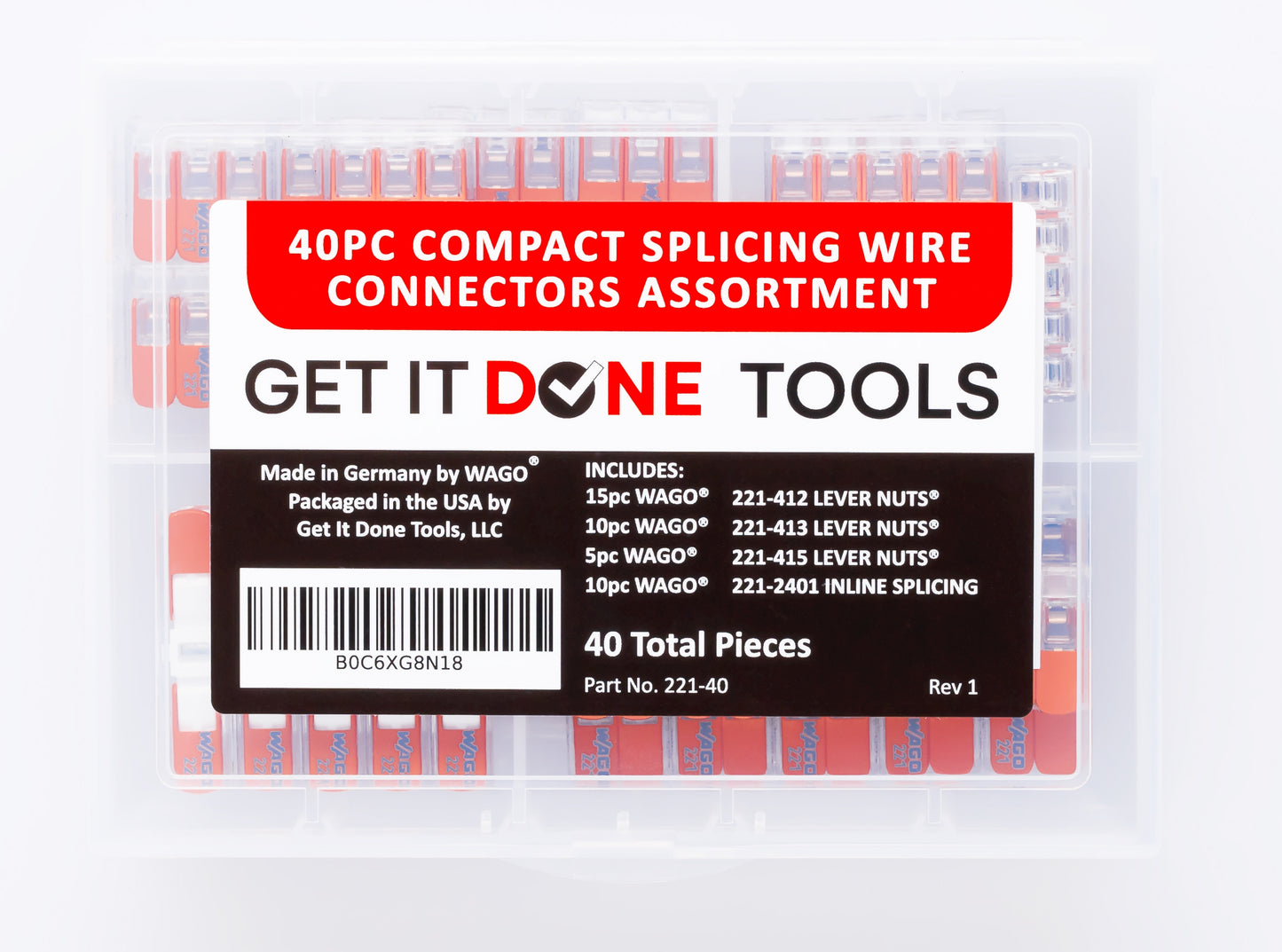 WAGO 221 Lever-Nuts 40pc Lever Nuts Wire Connector Assortment with Case