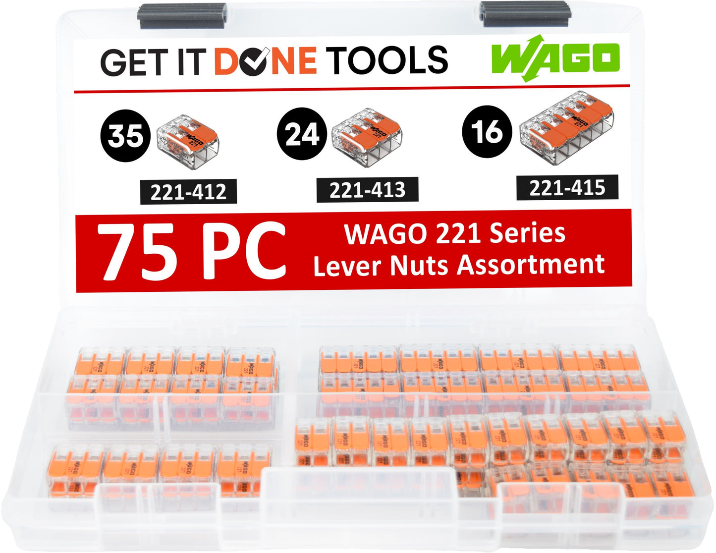 WAGO 221 Series 75pc Lever Nuts Wire Connector Assortment with Case