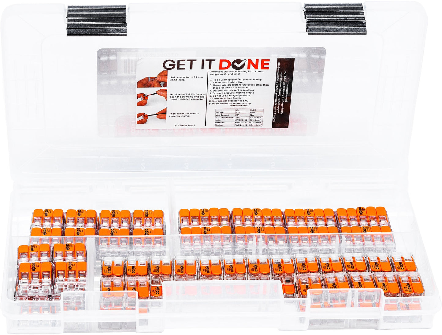 WAGO 221 Series 75pc Lever Nuts Wire Connector Assortment with Case