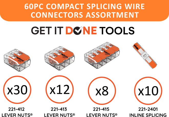 WAGO 221 Series Lever Nuts 60pc Compact Splicing Wire Connector Assortment with Case