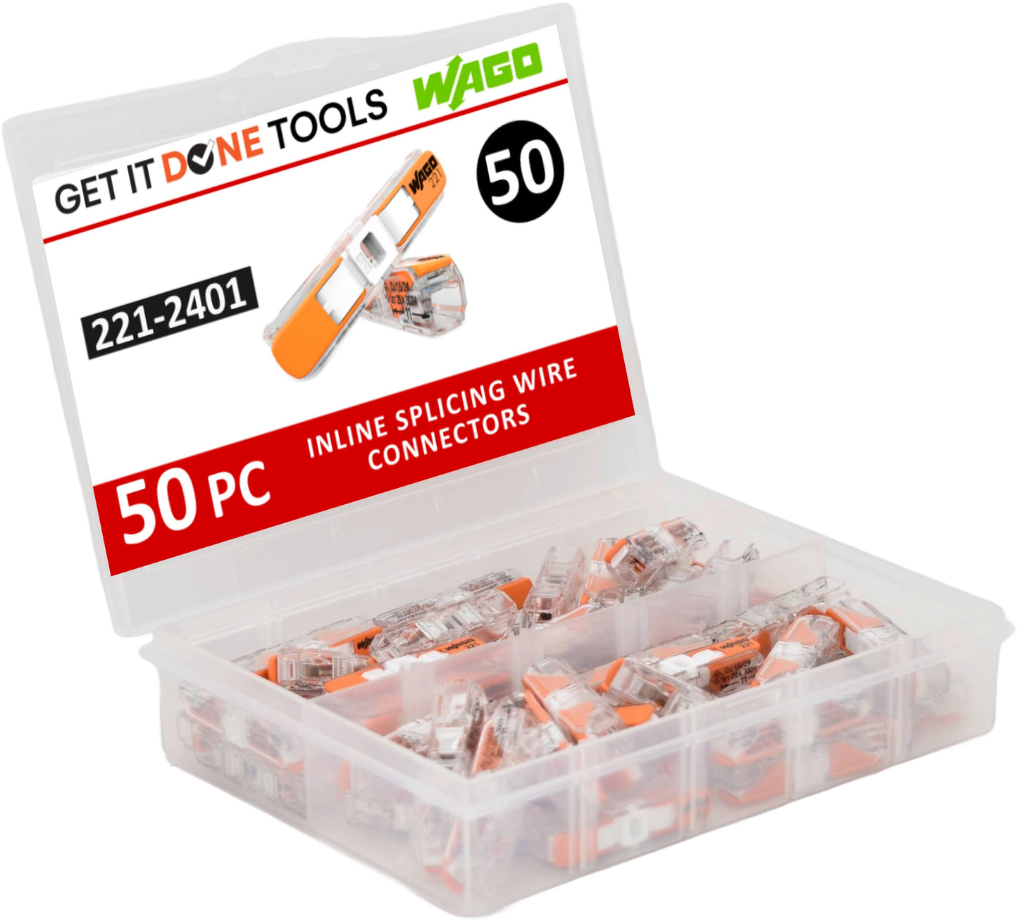 WAGO 221-2401 Compact Lever-Nuts Inline Splicing Connectors with Case (50)