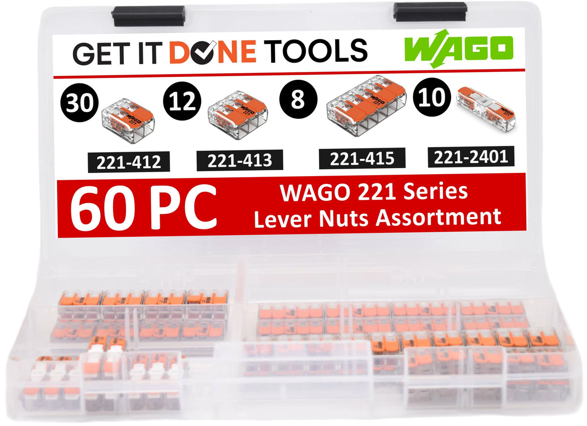 WAGO 221 Series Lever Nuts 60pc Compact Splicing Wire Connector Assortment with Case