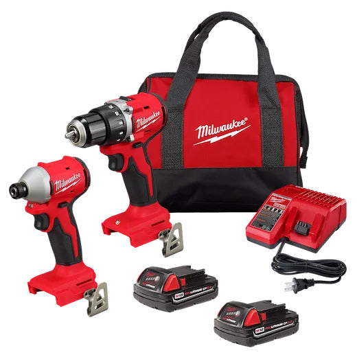 Milwaukee M18 18V Lithium-Ion Brushless Cordless Compact Drill/Impact Combo Kit (2-Tool) w/(2) 2.0 Ah Batteries, Charger & Bag 3692-22CT
